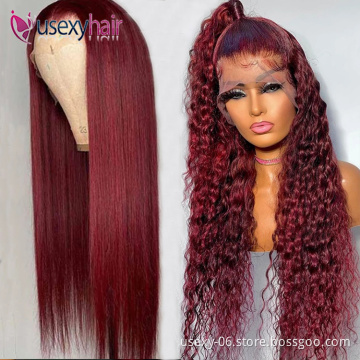 99J Burgundy Red Color Customized Texture Long 40-50 Inches Brazilian Cuticle Aligned Hair Lace Front Wigs